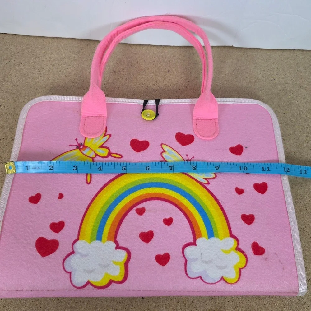 Pink Felt Montessori Busy Board Toddler Sensory Toy Alphabet Rainbow Briefcase